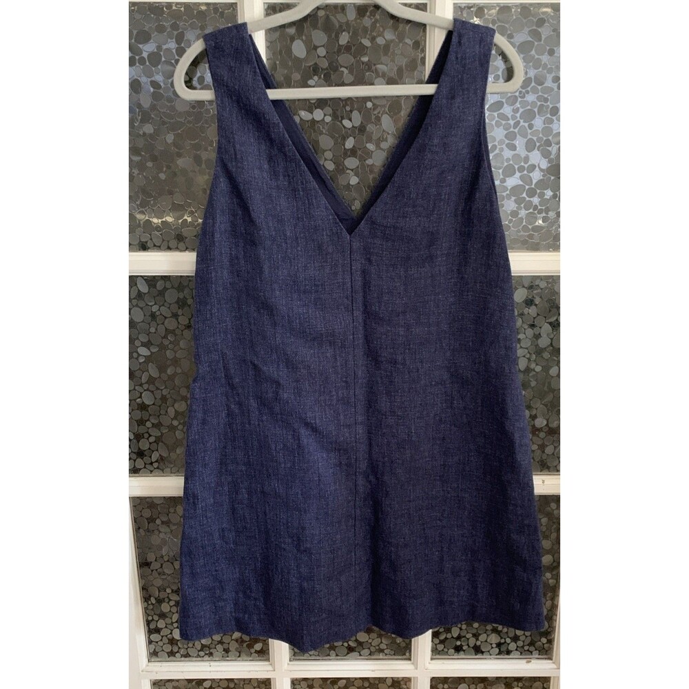 Theory V Neck Linen Dress Jumper Sz M Denim Melange Pockets!